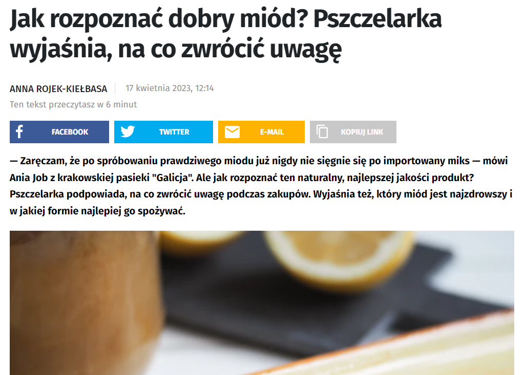 Jak rozpoznać prawdziwy miód? Wywiad dla onet.pl